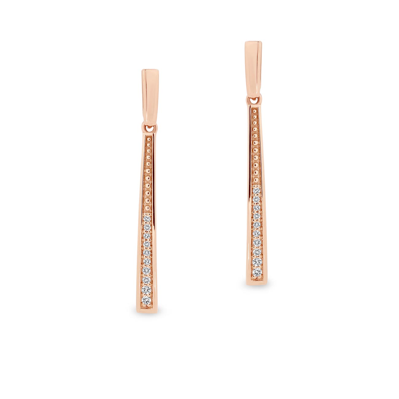 Elongated Pave Diamond Drop Earrings in Rose Gold