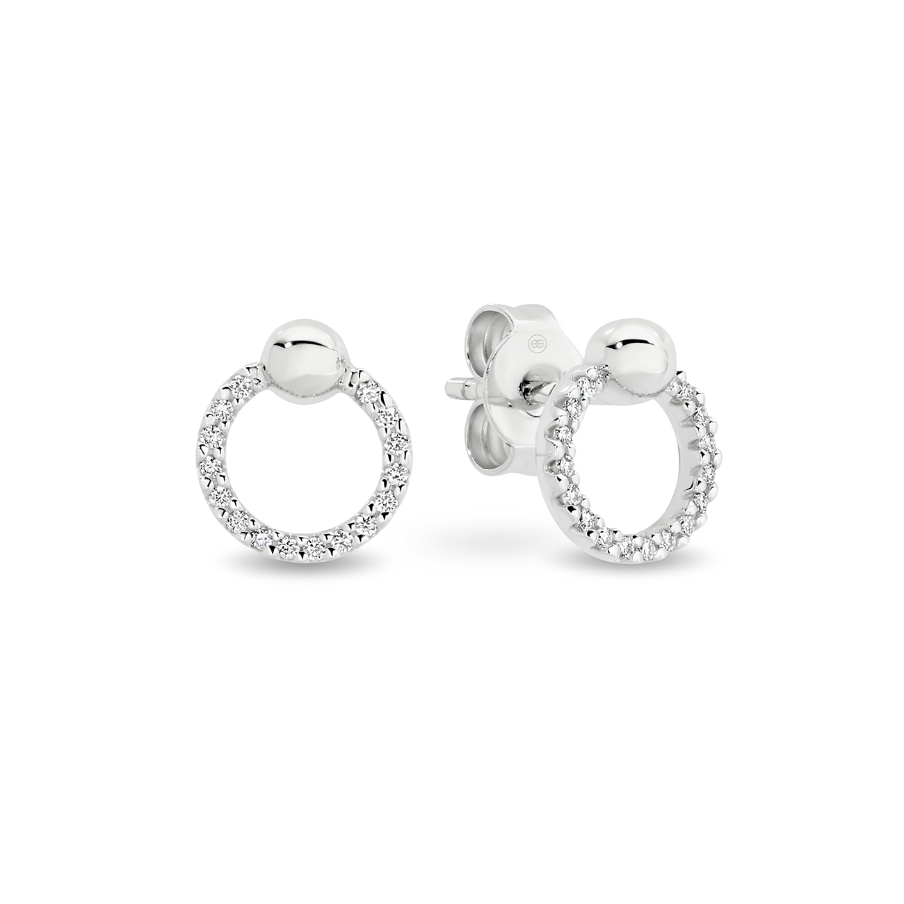 Circle Ball Diamond Stud Earrings In 18K White Gold