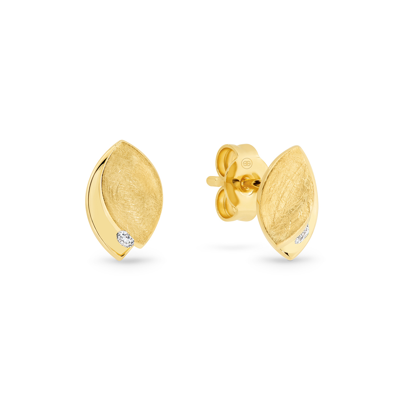 Diamond Leaf Stud Earrings In 18K Yellow Gold