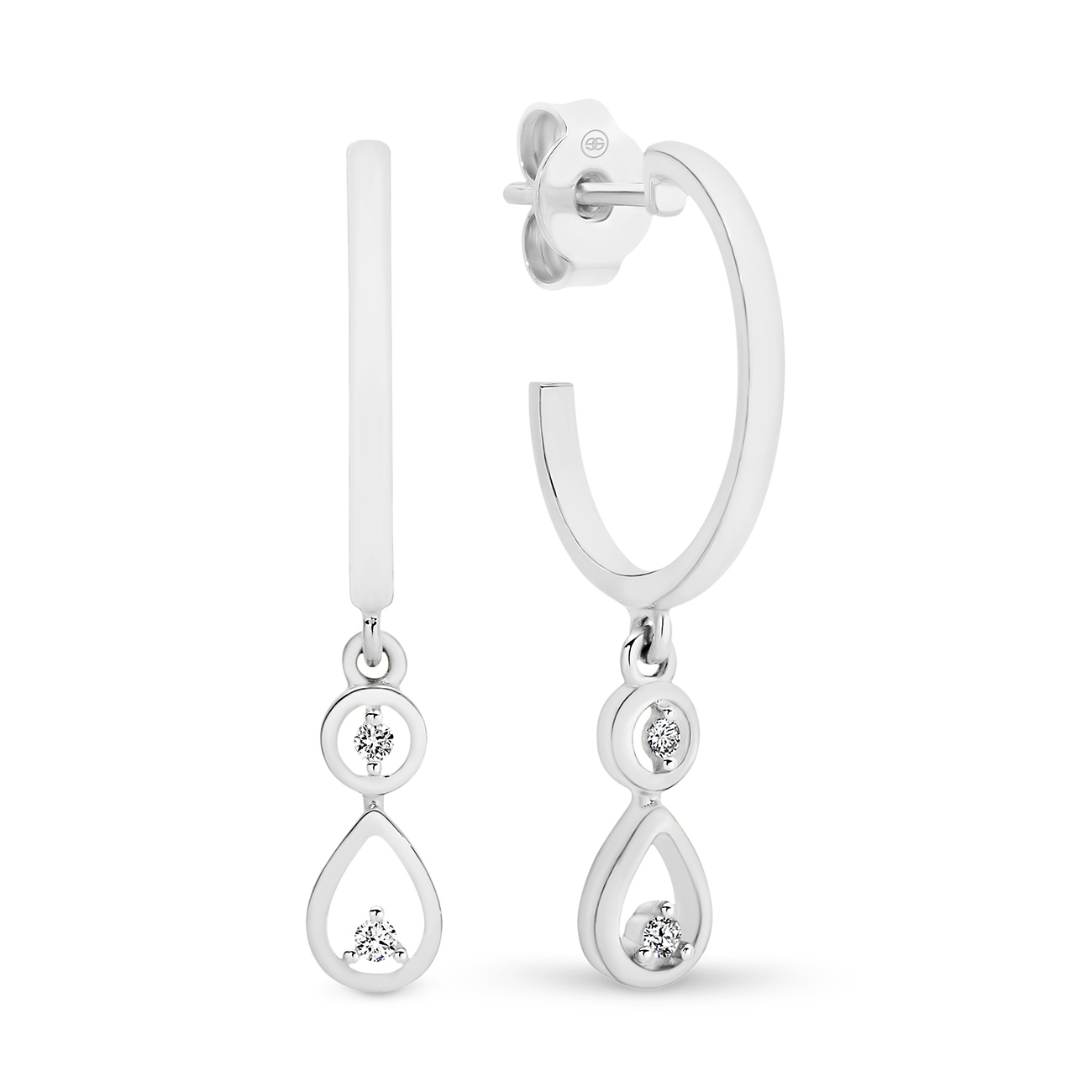 18K White Gold Diamond Tear Drop Hoop Earrings