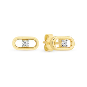 18K Yellow Gold Diamond Solitaire Link Stud Earrings