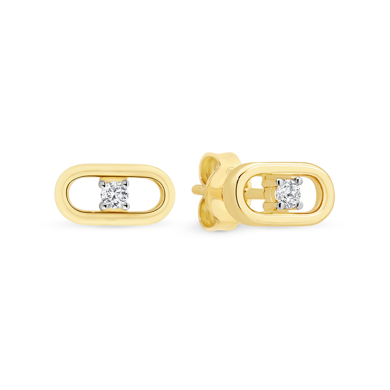 18K Yellow Gold Diamond Solitaire Link Stud Earrings