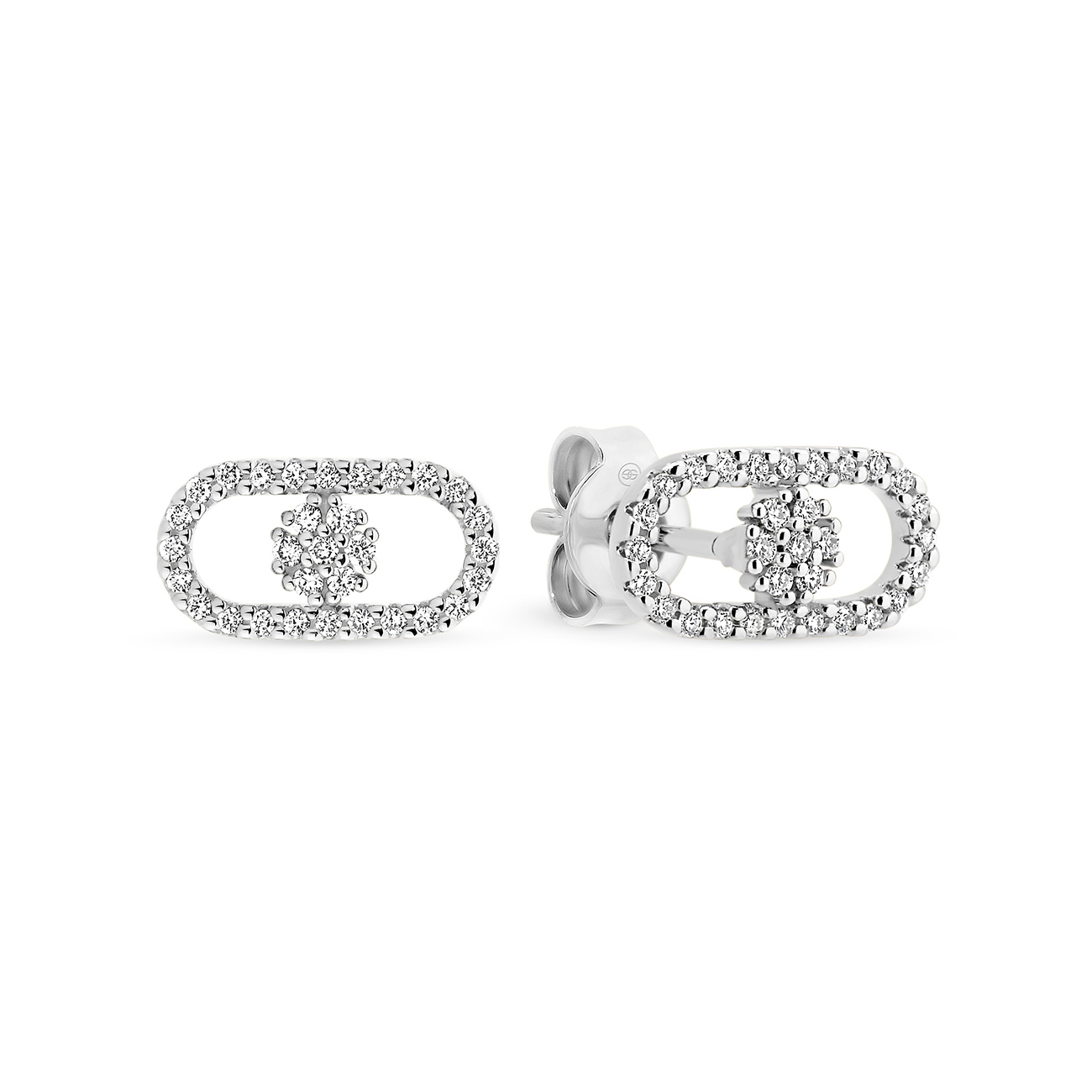 18K White Gold Diamond Cluster Link Stud Earrings