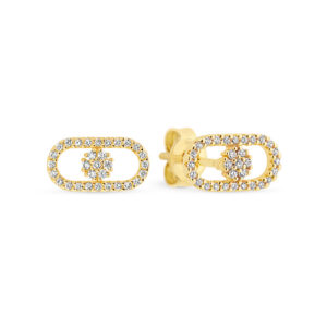 18K Yellow Gold Diamond Cluster Link Stud Earrings