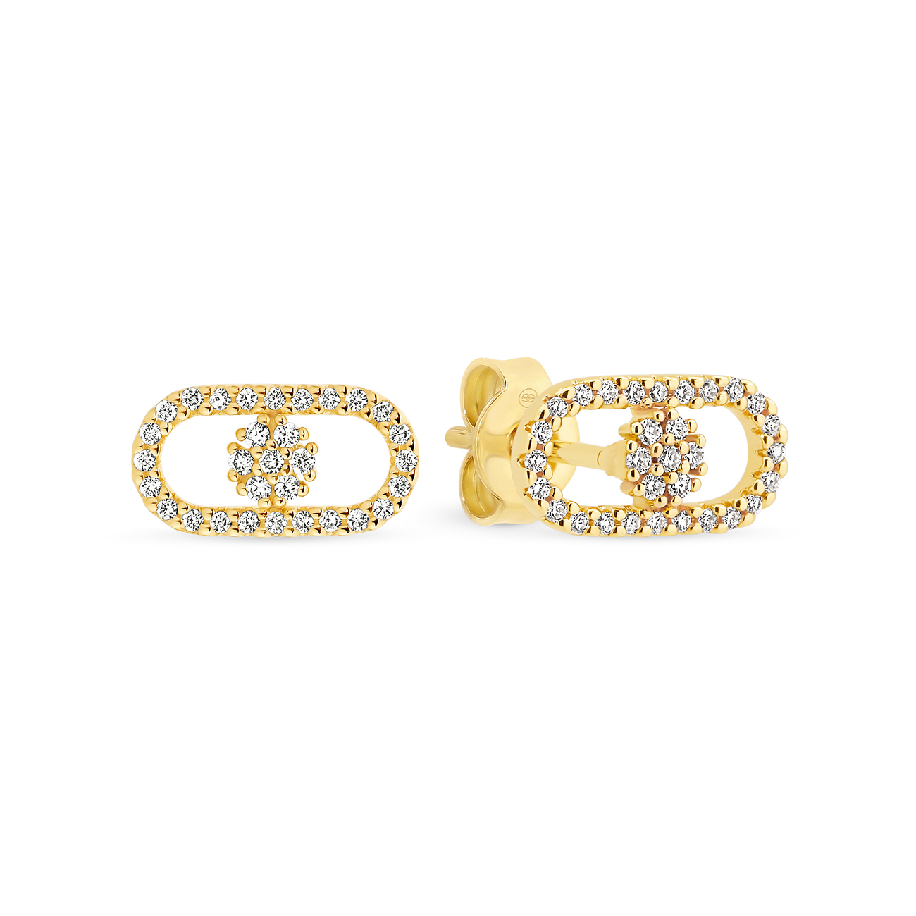 18K Yellow Gold Diamond Cluster Link Stud Earrings