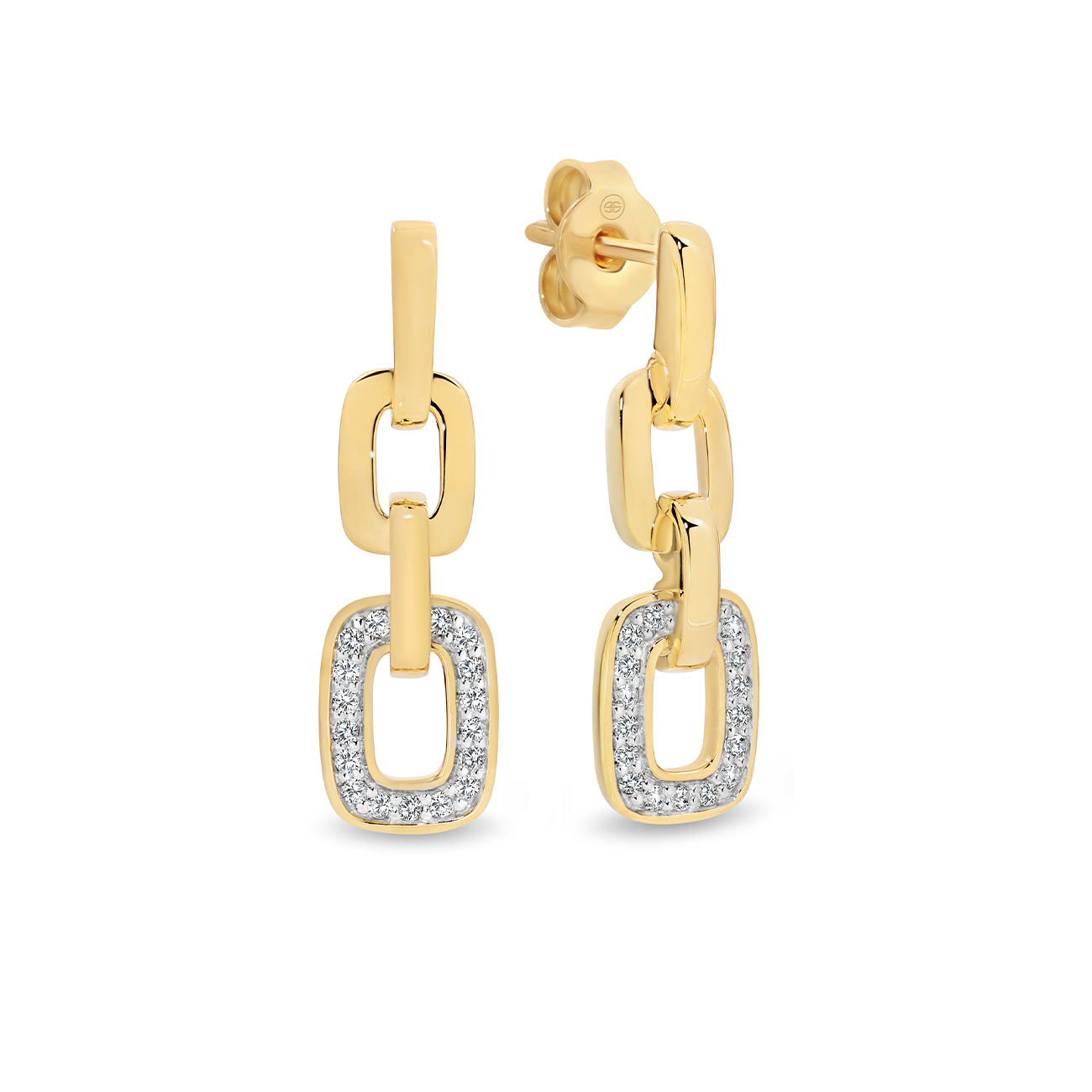Cushion Link Diamond Pave Drop Earrings in 18K Yellow Gold