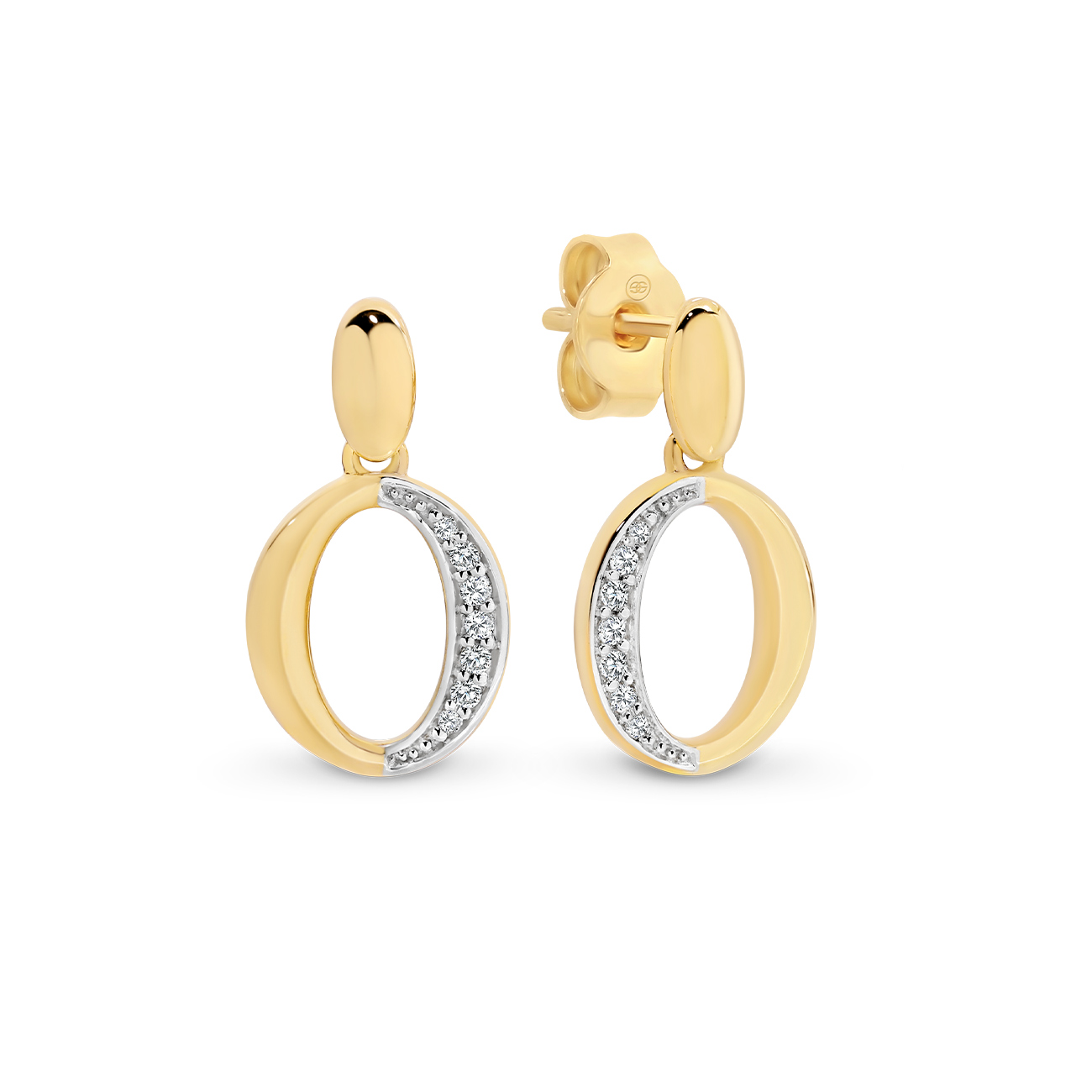 18K Yellow Gold Oval Shape Diamond Pave Drop Earrings