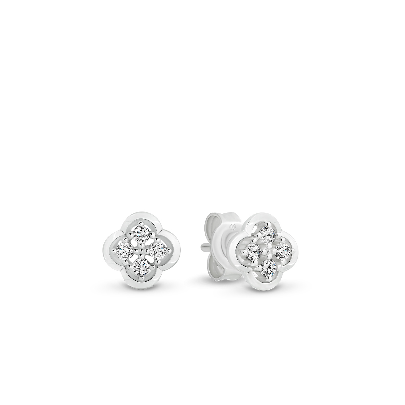 18K White Gold Diamond Clover Stud Earrings