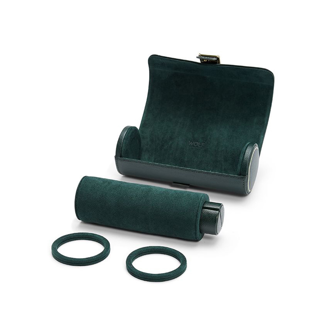 Wolf British Racing Green Triple Watch Roll Leather