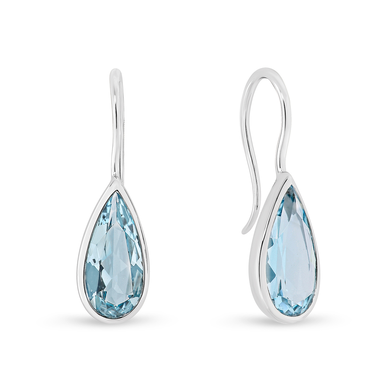 Blue Topaz Pear Drop Earrings In 18K White Gold