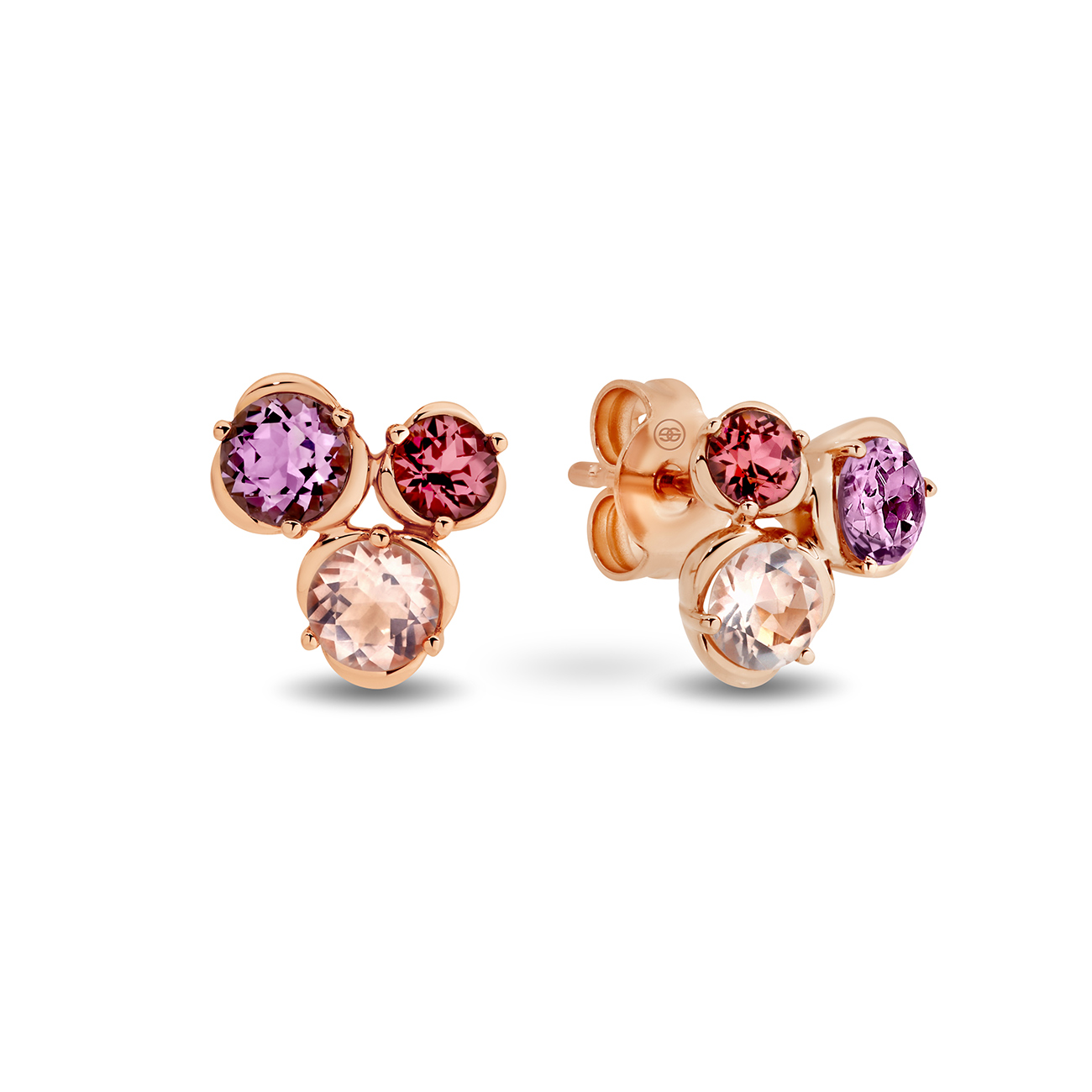 Petite Coloured Stone Trio Stud Earrings In 18K Rose Gold