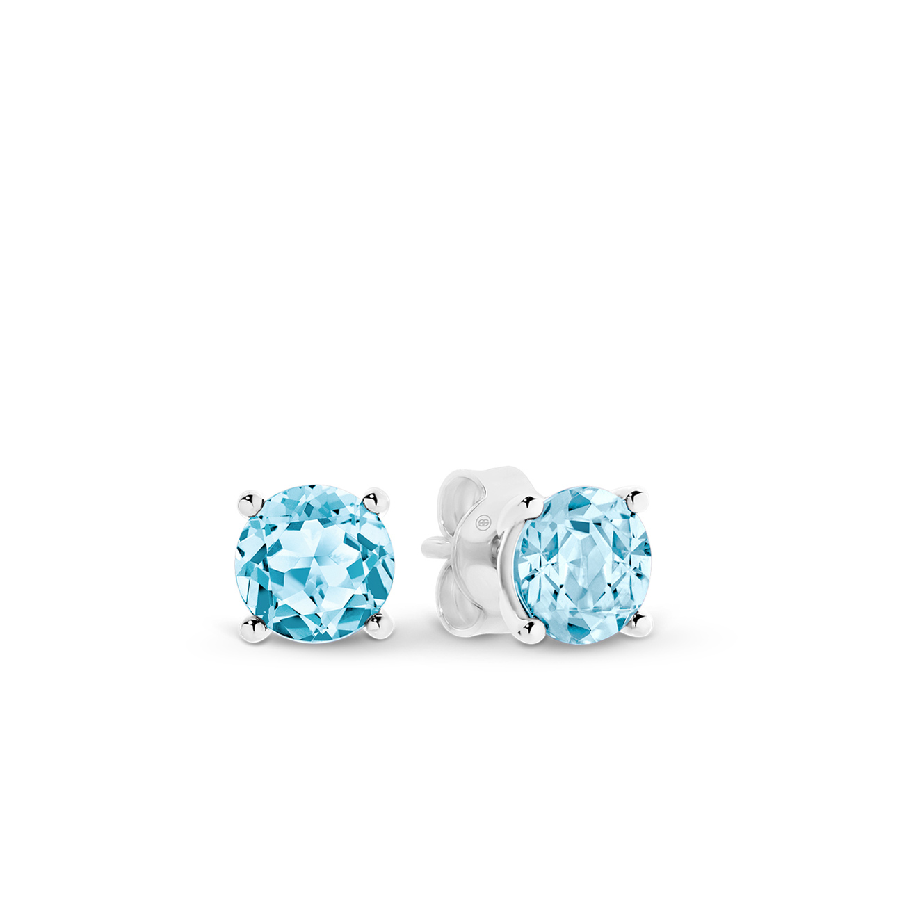 18K White Gold Round Blue Topaz Solitaire Stud Earrings