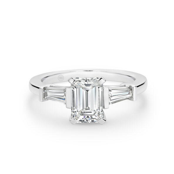 Trilogy Emerald & Tapered Baguette Diamond Engagement Ring In 18K White Gold