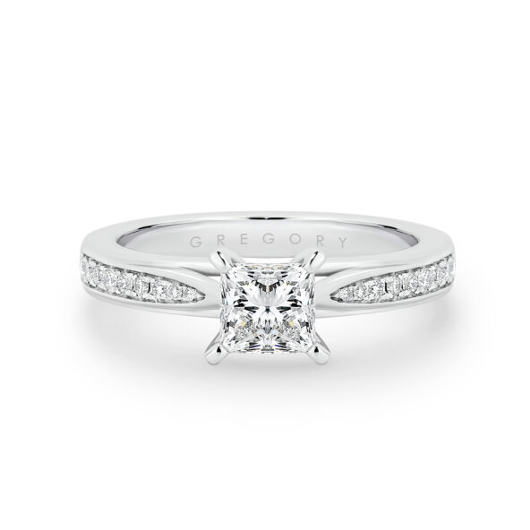 Princess Cut Pave Diamond Band Engagement Ring