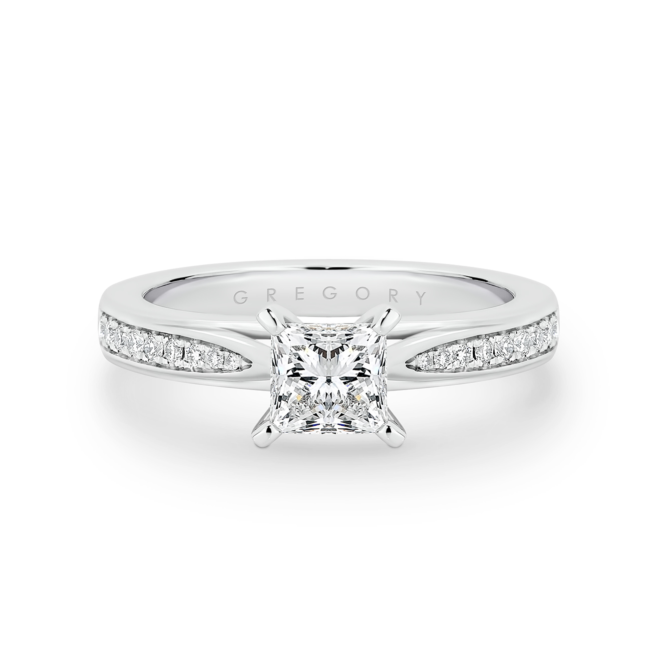 Princess Cut Pave Diamond Band Engagement Ring