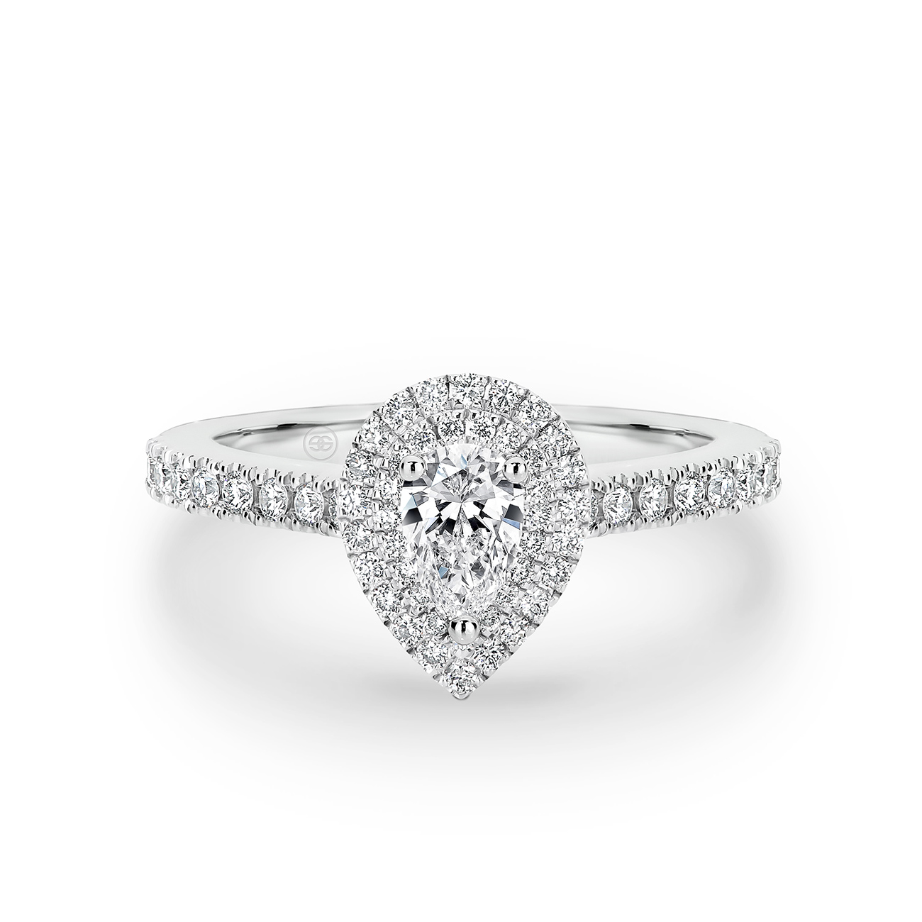 Pear Shape Double Halo Diamond Engagement Ring