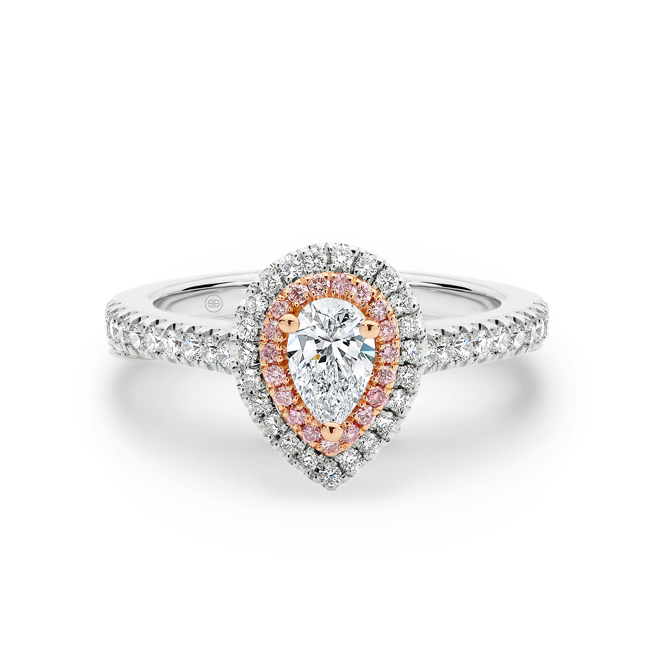 Pear Shape White &#038; Pink Halo Diamond Engagement Ring