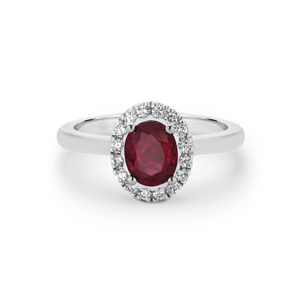 Oval Ruby and Diamond Halo Ring