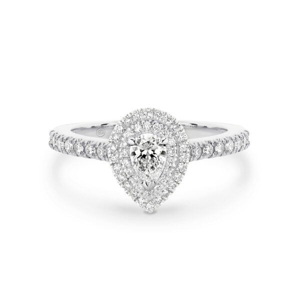 Pear Shape Double Halo Diamond Engagement Ring