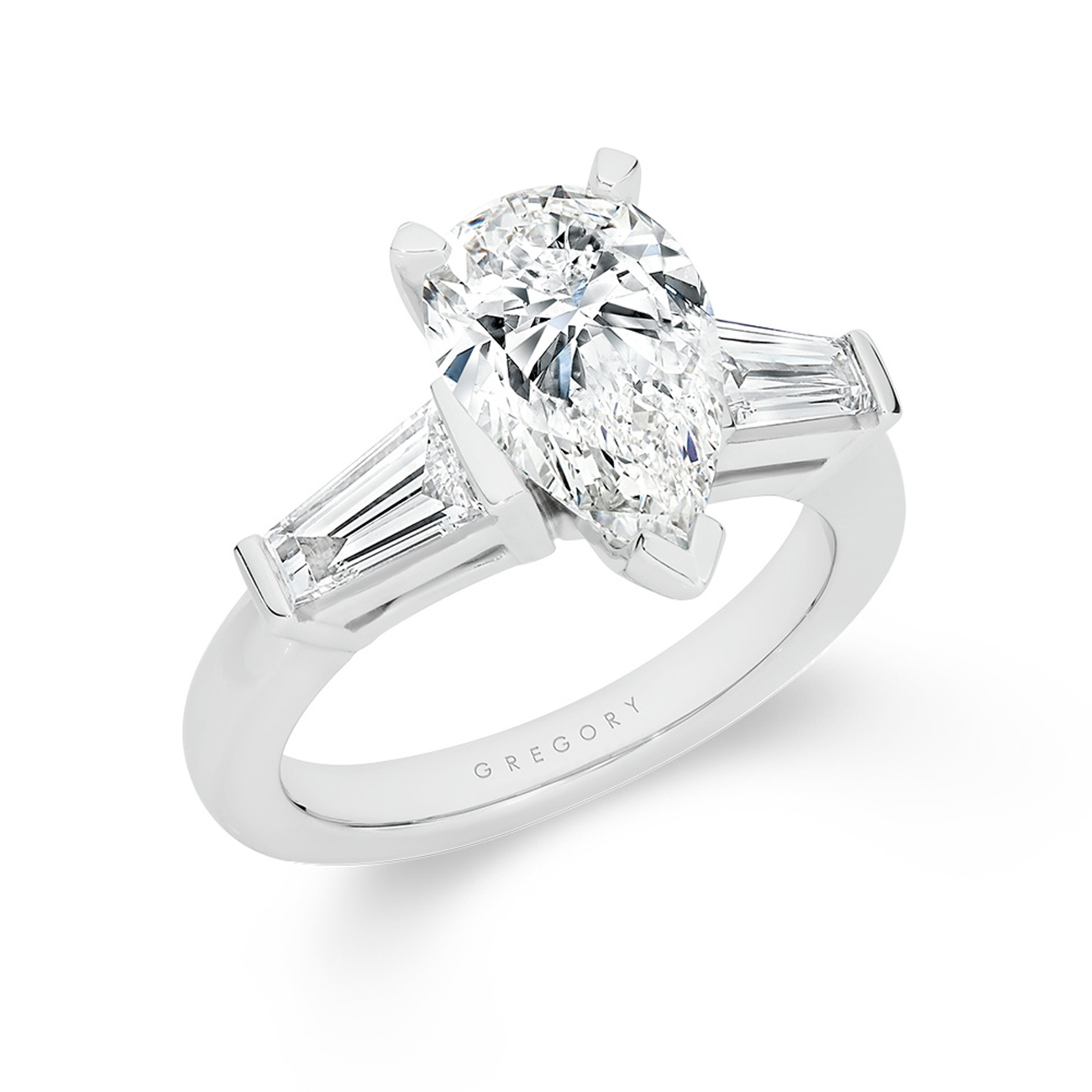 Trilogy Pear Baguette Diamond Engagement Ring Gregory Jewellers