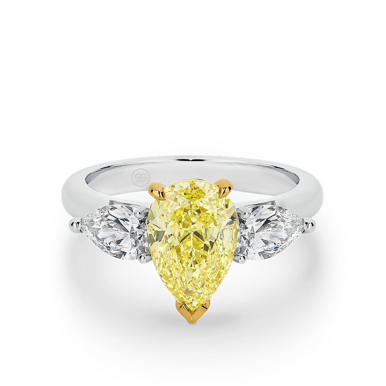 Trilogy Pear Shape Yellow & White Diamond Engagement Ring