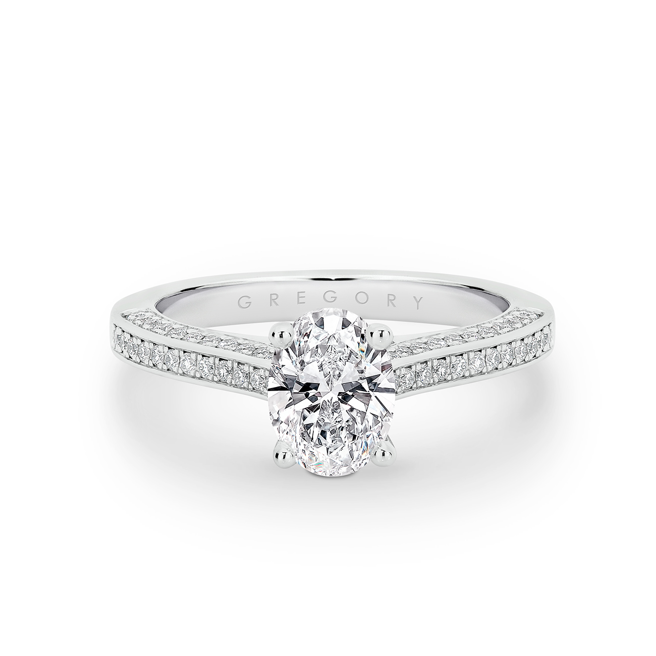 Oval Shape Diamond Band Engagement Ring