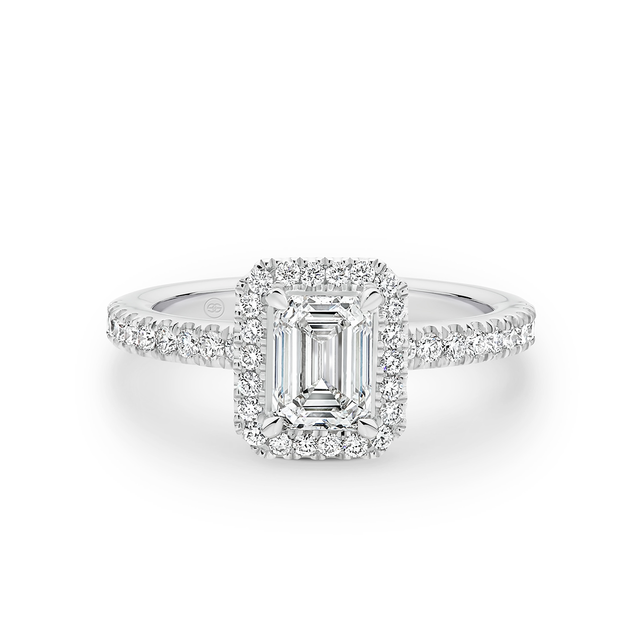 Emerald Cut Halo Diamond Engagement Ring