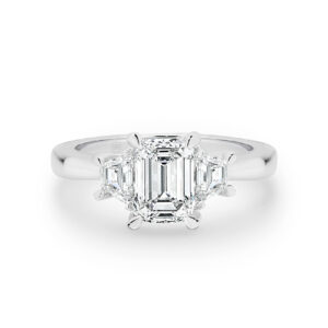 Trilogy Emerald & Trapezoid Cut Diamond Engagement Ring