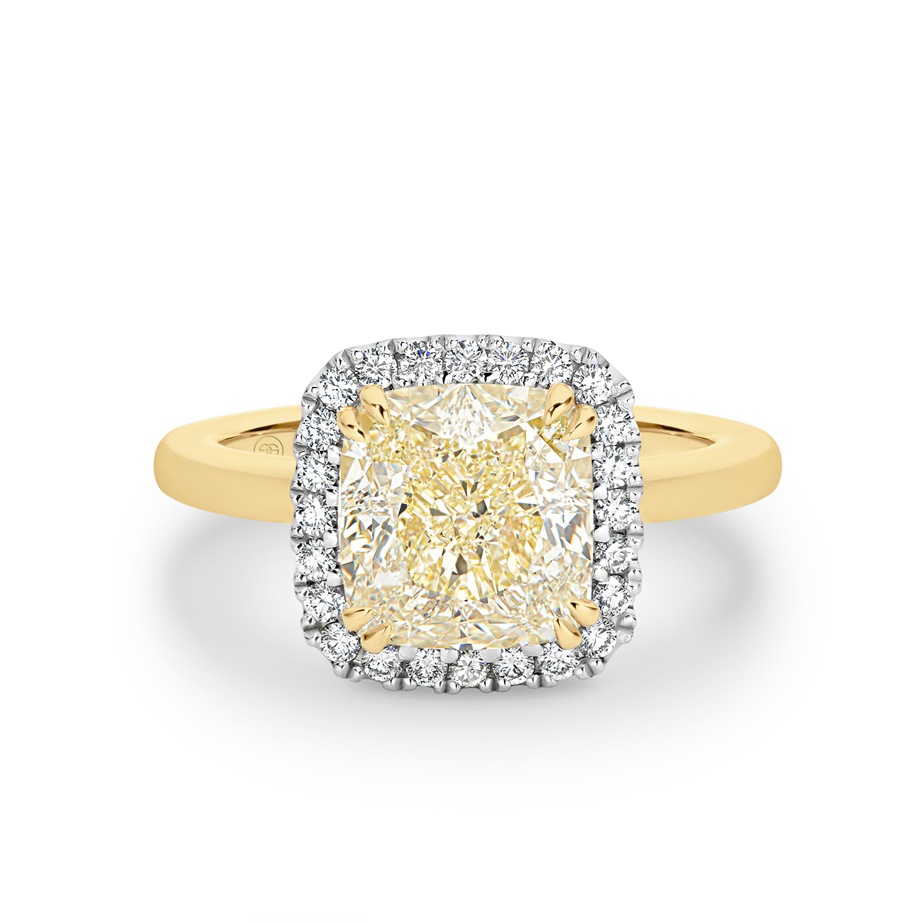 Cushion Cut Halo Yellow Diamond Engagement Ring