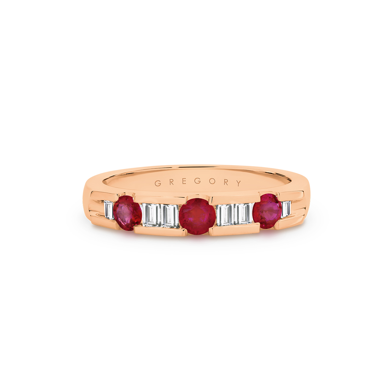 18K Rose Gold Channel Set Ruby & Diamond Band- Large