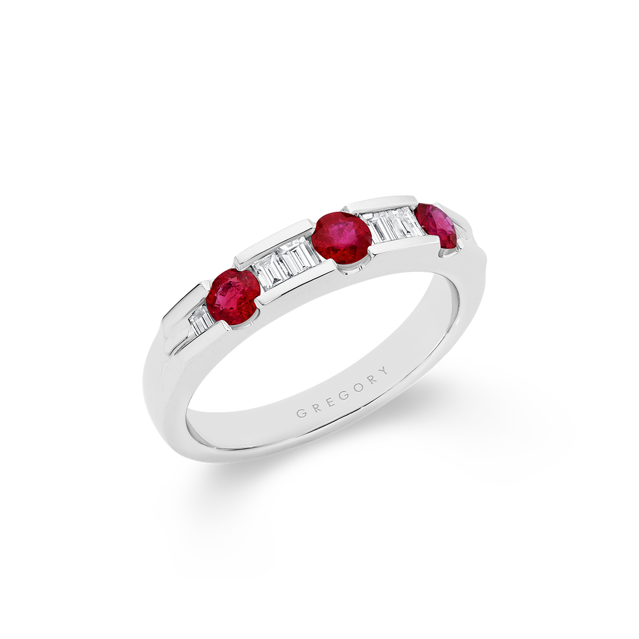 18K White Gold Channel Set Ruby &#038; Diamond Band &#8211; Large