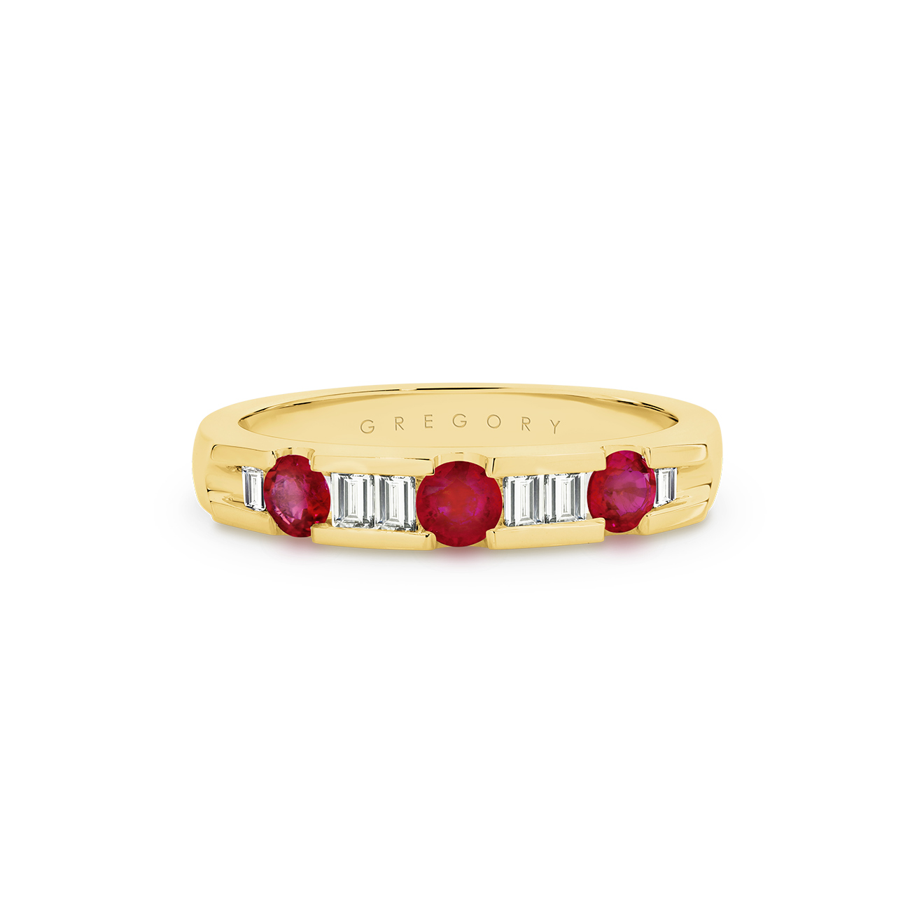 18K Yellow Gold Channel Set Ruby & Diamond Band - Large