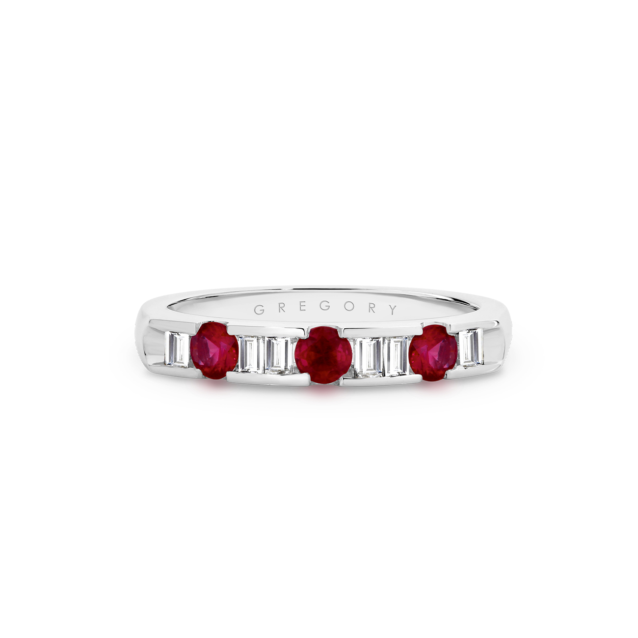 18K White Gold Channel Set Ruby &#038; Diamond Band- Small