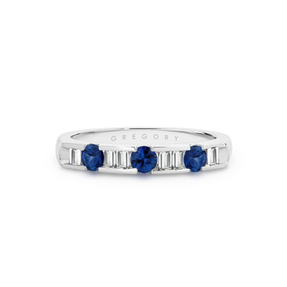 18K White Gold Channel Set Ceylon Sapphire & Diamond Band- Small