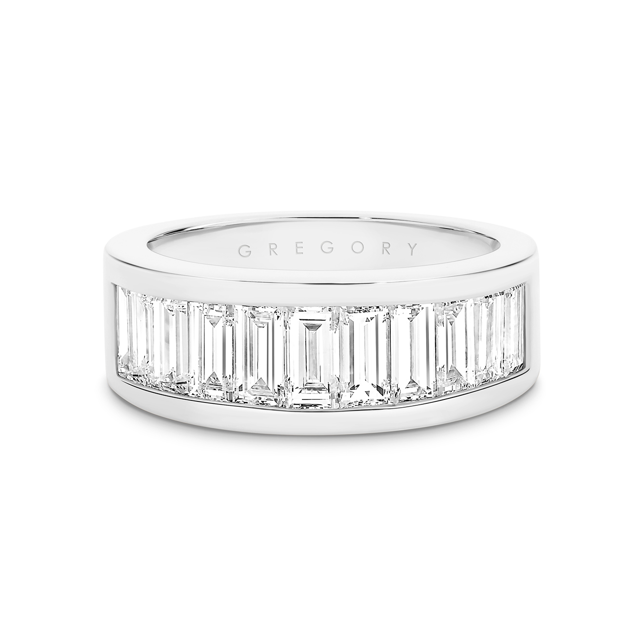 18K White Gold Channel Set Baguette Diamond Band