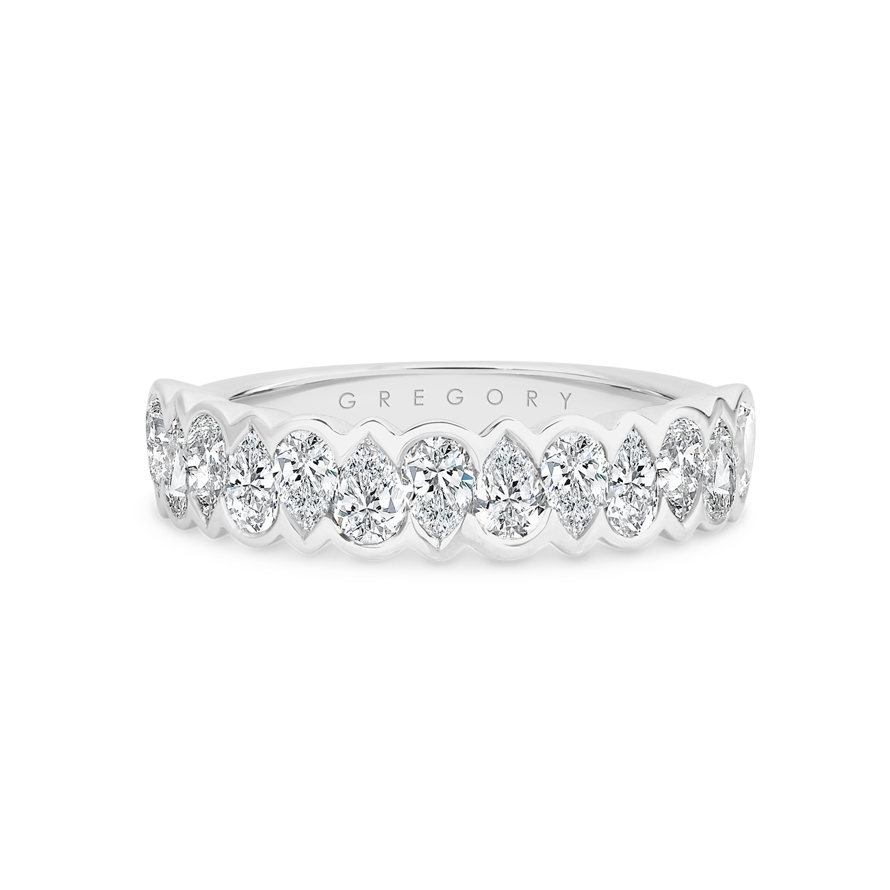 Pear Shape Bezel Set Diamond Band in White Gold