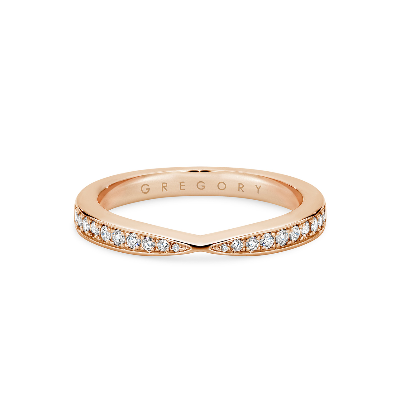 18K Rose Gold Fine Tapered Pave Set Diamond Band