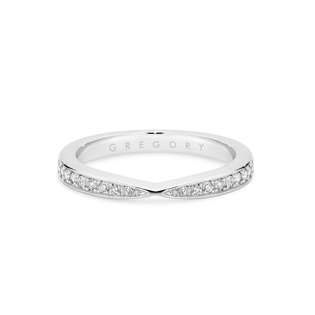 Fine Tapered Pave Set Diamond Band in White Gold