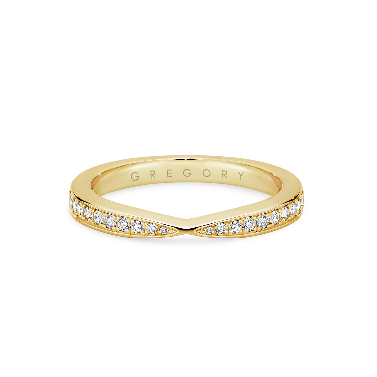 Fine Tapered Pave Set Diamond Band in Yellow Gold