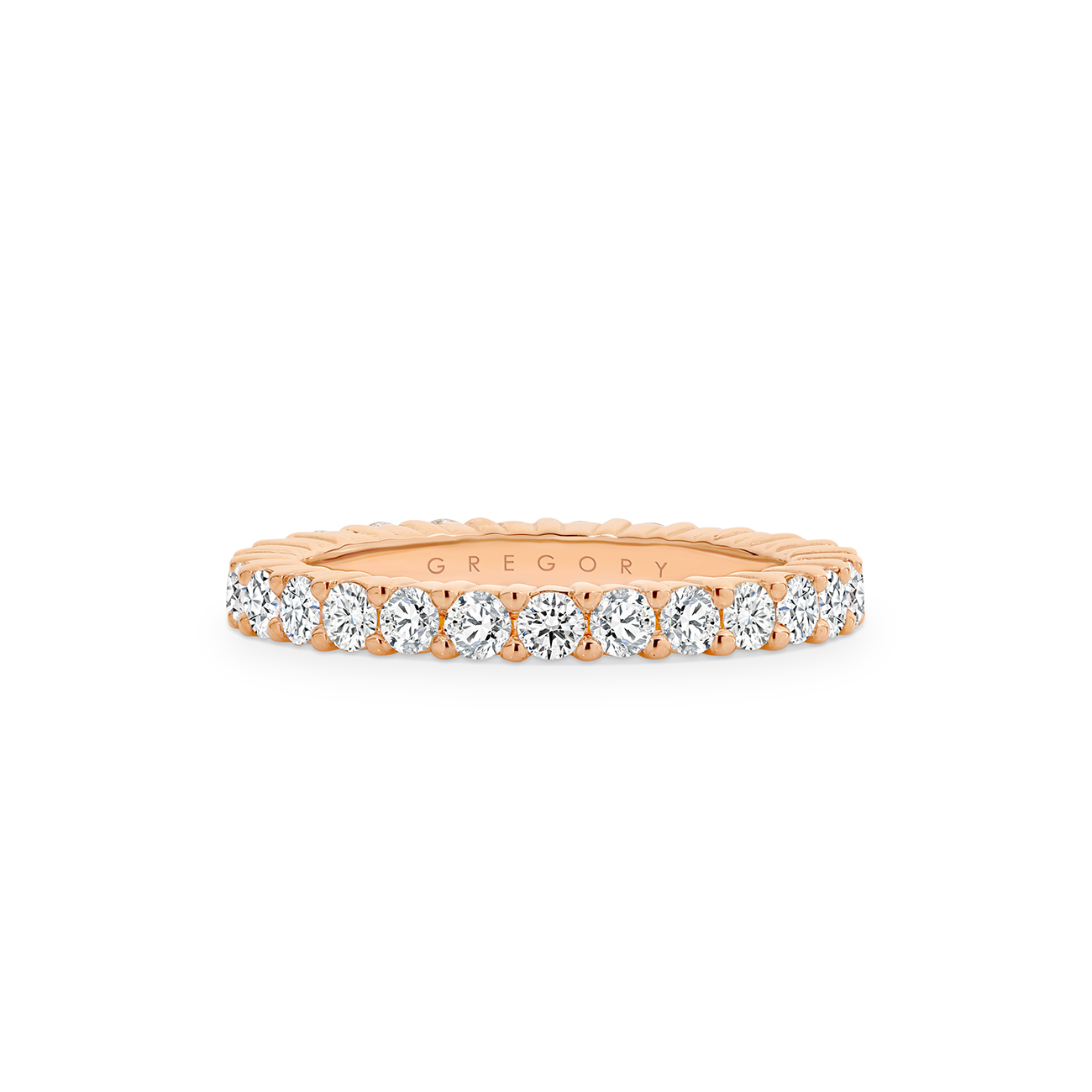 18K Rose Gold Claw Set Grooved Diamond Eternity Band