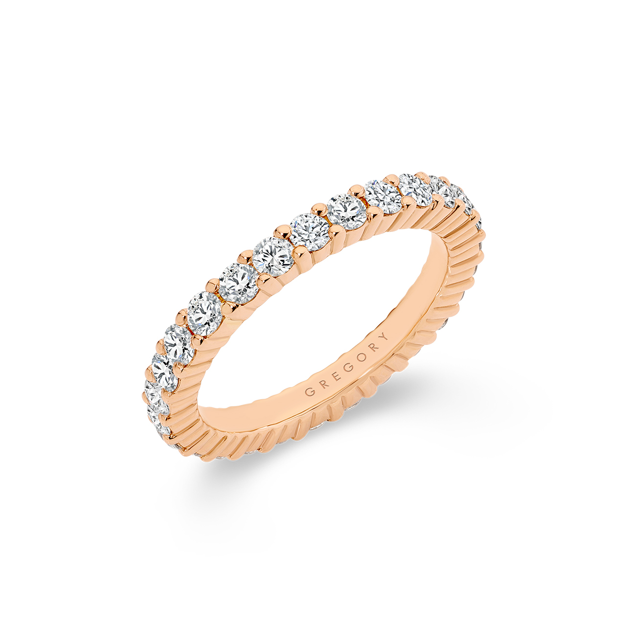 18K Rose Gold Claw Set Grooved Diamond Eternity Band