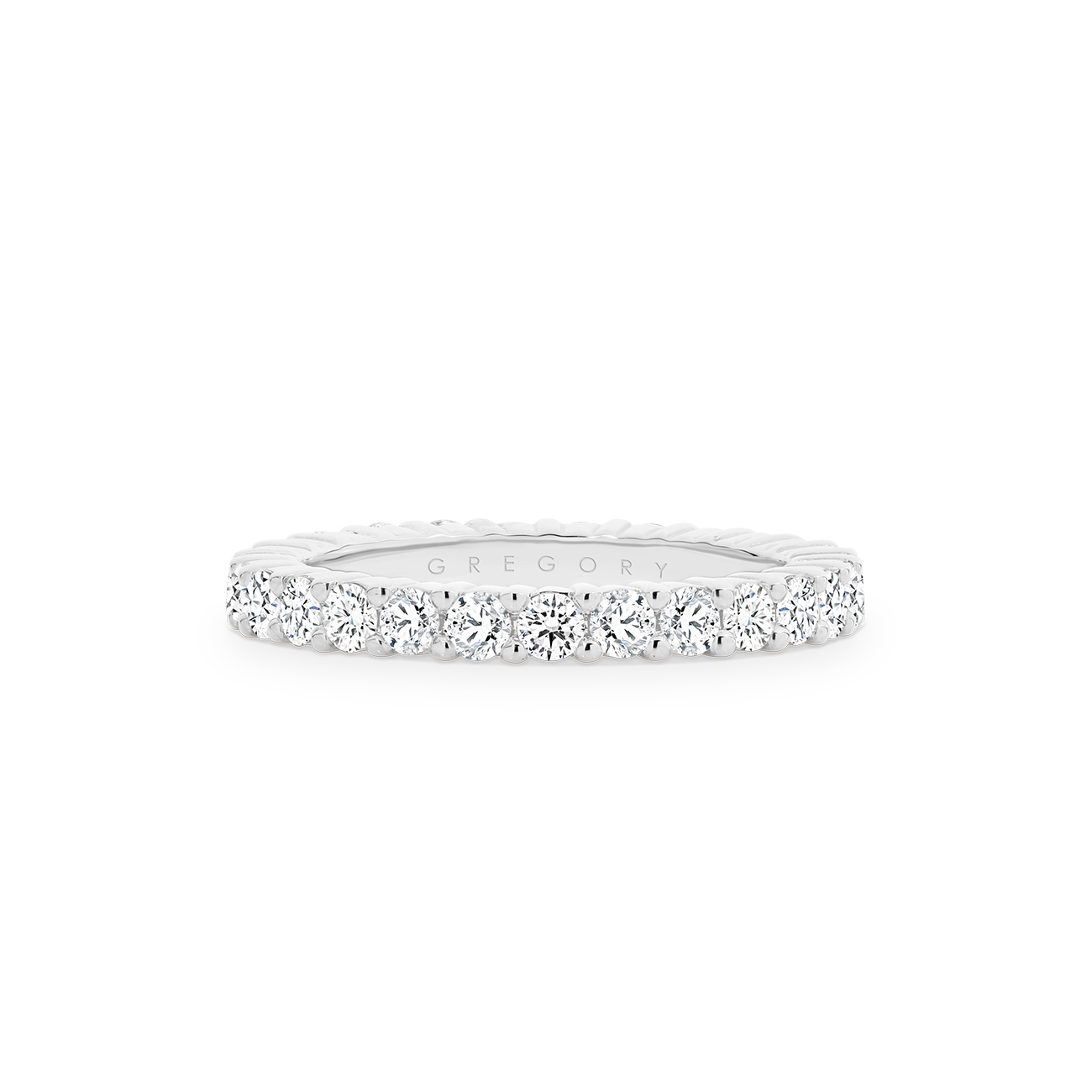 18K White Gold Claw Set Grooved Diamond Eternity Band