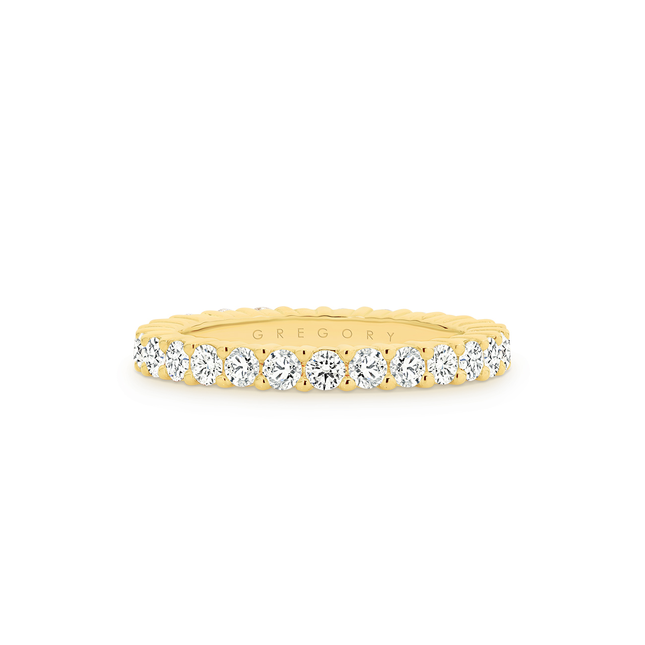 18K Yellow Gold Claw Set Grooved Diamond Eternity Band