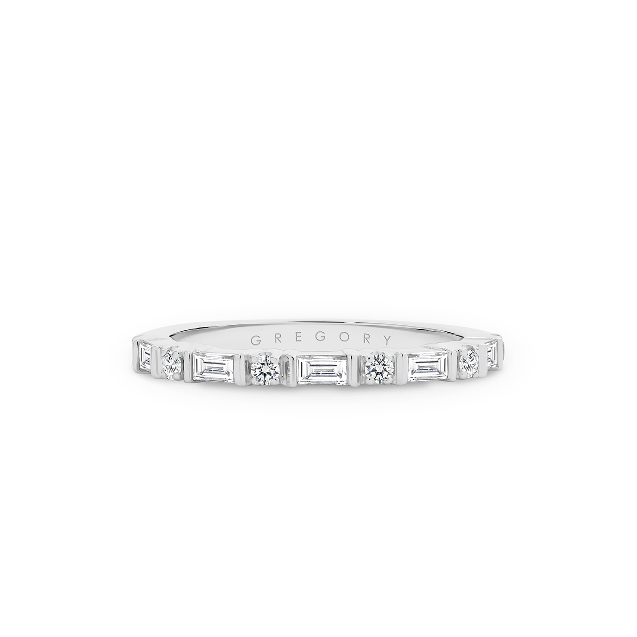 18K White Gold Baguette &#038; Round Brilliant Diamond Band