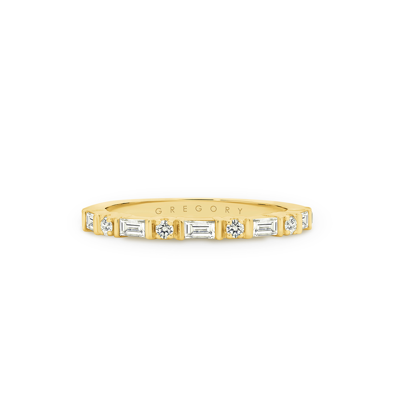 18K Yellow Gold Baguette &#038; Round Brilliant Diamond Band