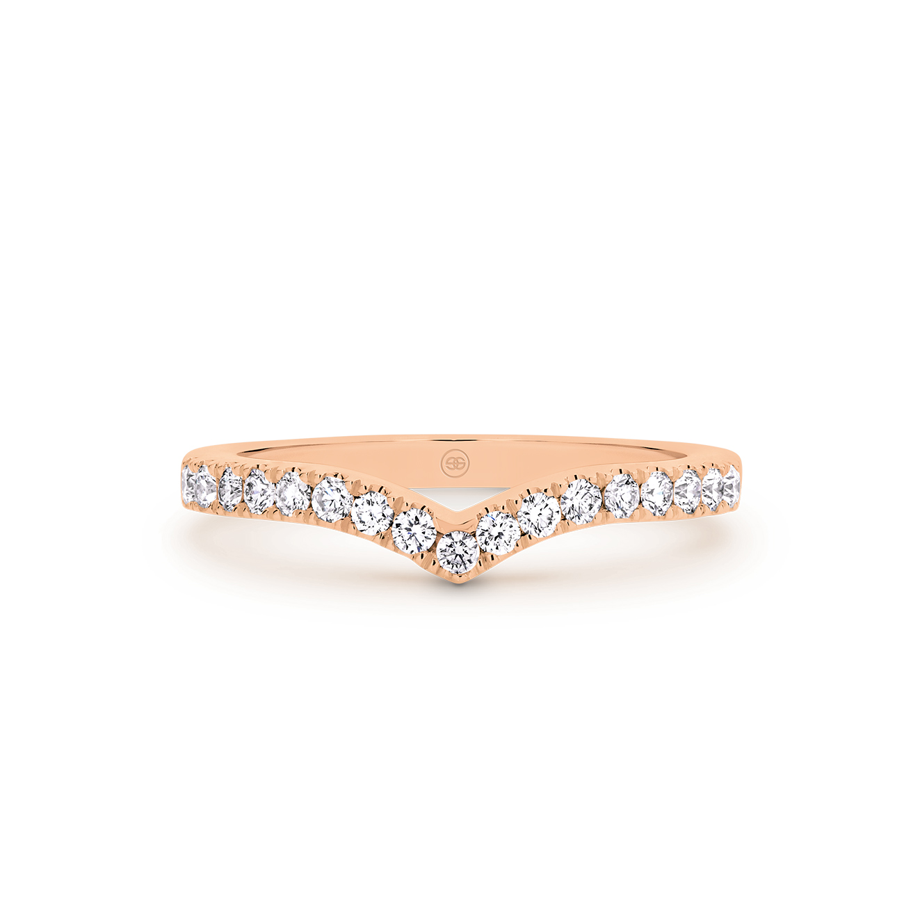 18K Rose Gold Round Brilliant V Shape Diamond Band