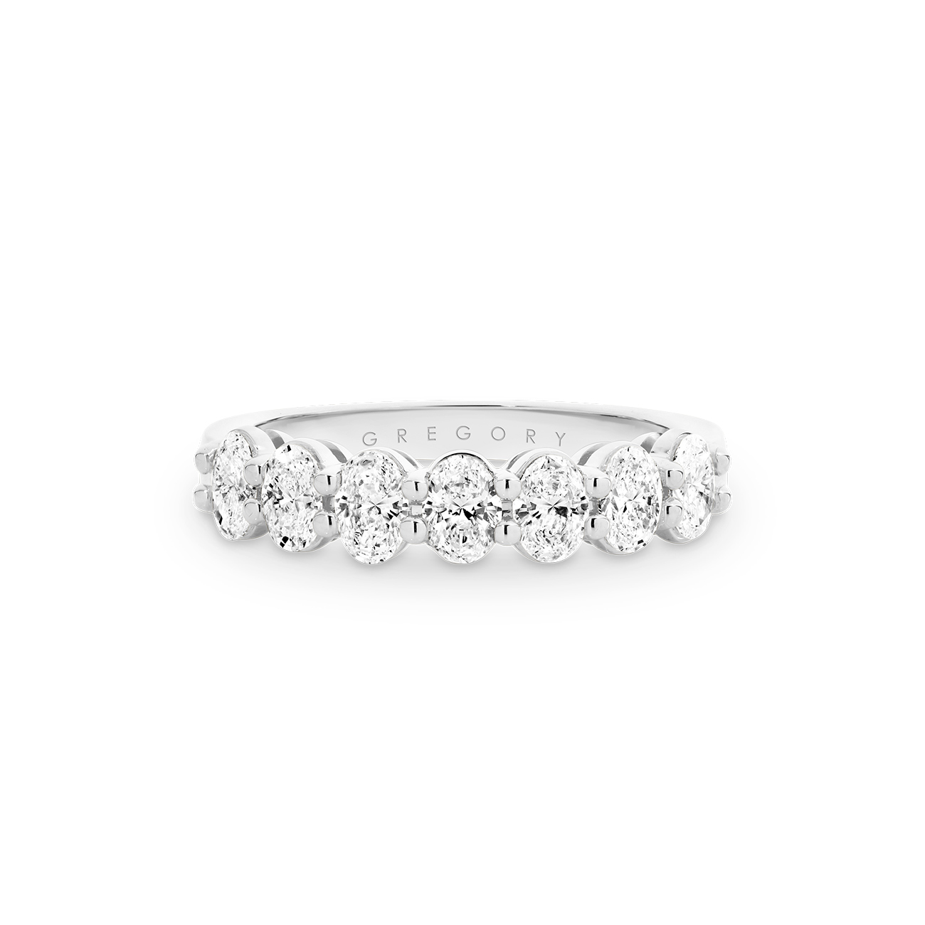 18K White Gold Claw Set Oval Shape Diamond Band- Large