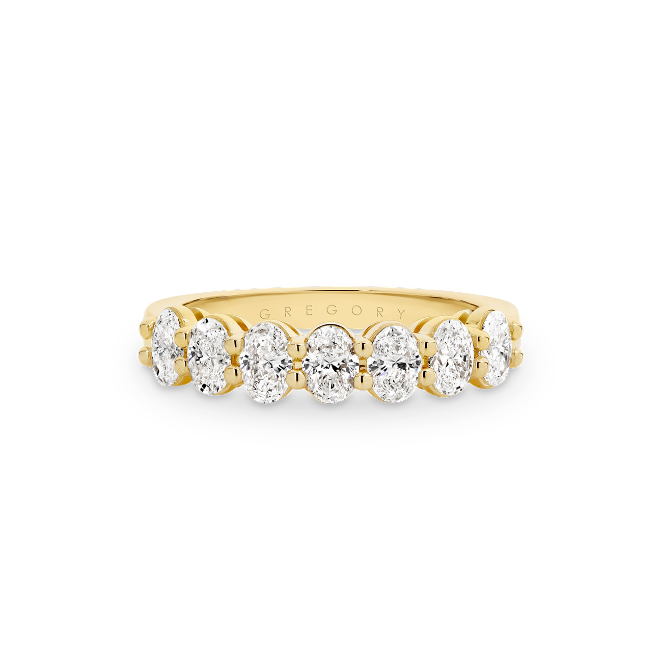 18K Yellow Gold Claw Set Oval Shape Diamond Band - Large