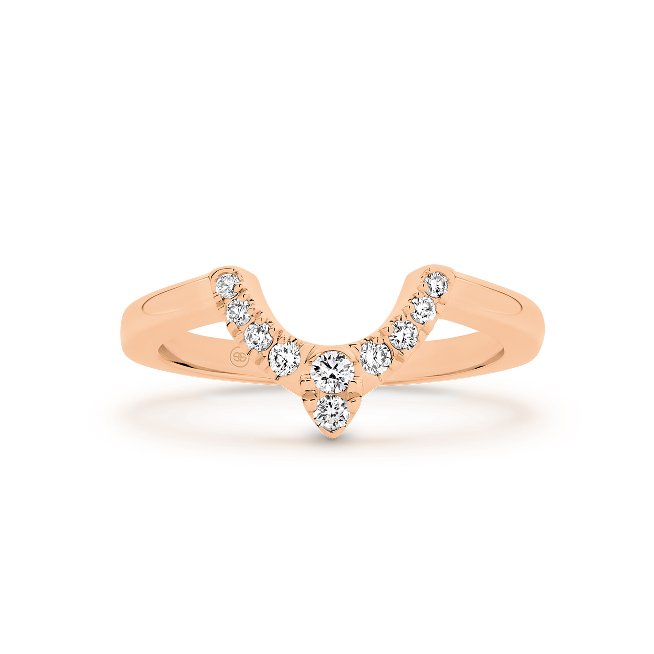 18K Rose Gold Round Brilliant U-Shape Pointed Diamond Band