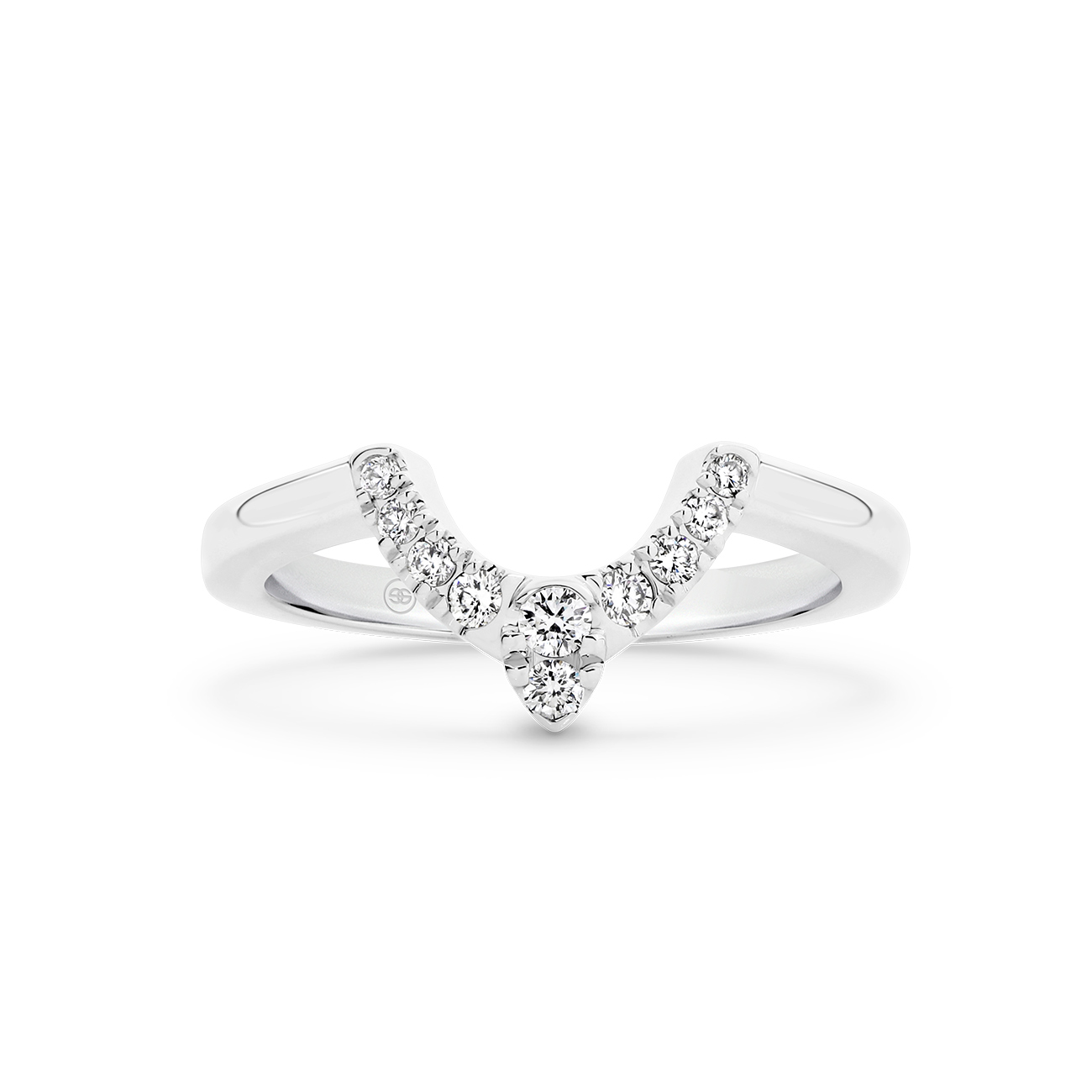 18K White Gold Round Brilliant U-Shape Pointed Diamond Band